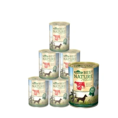 Abbildung von Dehner Best Nature Hundefutter, Nassfutter getreidefrei, für ausgewachsene Hunde, Rind / Pute Karotten, 6 x 400 g Dose (2.4 kg)