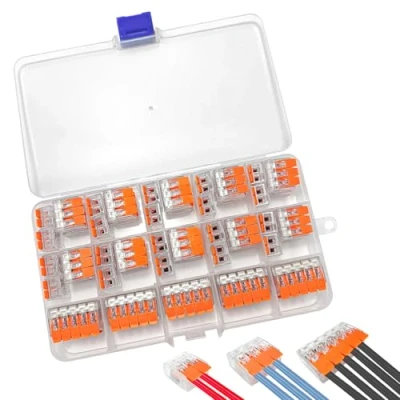 Abbildung von Xpieoyrm Kabelverbinder, 50 Stück Klemme mit Betätigungshebel, 2/3/5 Polig, Elektrische Anschlussblöcke, Verbindungsklemme, Frei kombinierbar Klemmen, 4mm² Leiter Klemme(Transparent)