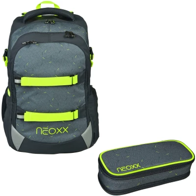 Abbildung von neoxx Schulrucksack &quot;BOOM Rucksack &amp; Schlamperbox&quot;, Reflektorflächen, aus recycelten PET Flaschen