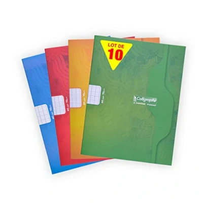 Abbildung von Clairefontaine 7005C Packung mit 10 Heften Calligraphe geheftet, 17 x 22 cm, französische Lineatur, 30 Blatt, 70 g, farbig sortiert, 1 Pack