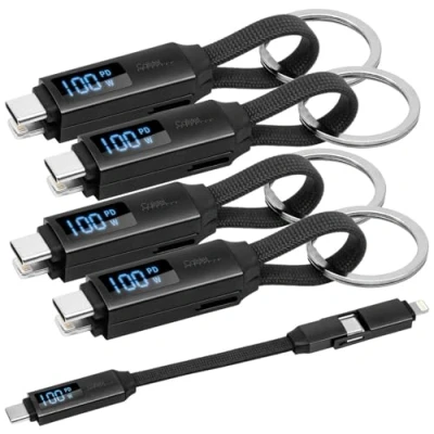 Abbildung von Callstel Kurzes Lightning Kabel: 4er Set 3in1 Daten &amp; Schnellladekabel, 100Watt,PD,OTG,USB C,Lightning (Schnellladekabel Typ C 100w, USB OTG Cable)