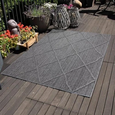 Abbildung von Carpettex Outdoorteppich Boho Design, Rechteckig, Höhe: 8 mm, In&amp; Outdoor Teppich Grau Design für Küchen Balkon Terrasse Garten