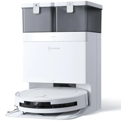 Abbildung von ECOVACS DEEBOT T50 Omni Saugroboter mit Wischfunktion,15.000 Pa, Ausziehbare Seitenbürste und Mopp, ZeroTangle 2.0, Moppwäsche 75C heißem Wasser, All in One Station, ultradünn 81 mm, Weiß