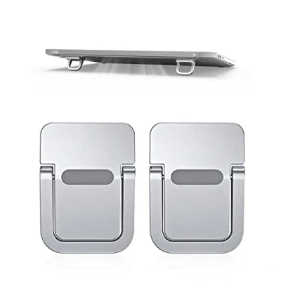 Abbildung von PFLYPF Laptop Ständer, 2 teilig, faltbar, selbstklebend, ergonomisch, unsichtbar, kompatibel mit vielen Laptops (Silber)