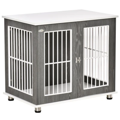 Abbildung von PawHut Hundehütte Transportbox, erhöhtes Design, für innen, aus Stahl, mittelgroße und kleine Hunde