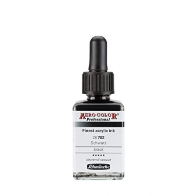 Abbildung von Schmincke AERO COLOR® Professional, Schwarz, 28 ml, 702 023, feinst flüssige, farbstarke Acrylfarbe für Acrylmalerei, Airbrush, Mixed Media