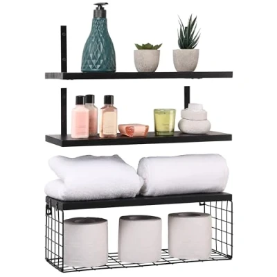 Abbildung von BELLE VOUS Dekoobjekt (3er Pack Schwarzes Wandregal Holz Set 42 cm Lang