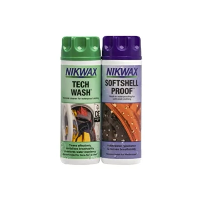 Abbildung von Nikwax 300ml Tech Wash / SoftShell Proof Twin Pack Wartungsartikel für Kleidung
