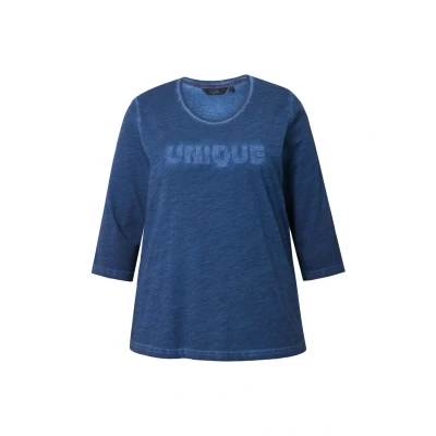 Abbildung von Ulla Popken Unique Embroidered 3/4 Sleeve Langarmshirt, Damen, Größe: 42/44, Inky blue