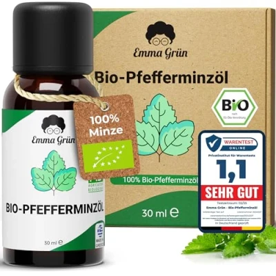 Abbildung von Emma Grün® Bio Pfefferminzöl Ätherisches Öl [100% NATURREIN] Reines Peppermint Oil 30ml zum Verzehr Ätherische Öle Naturrein, Belebend &amp; Klar aus Griechenland