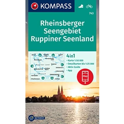 Abbildung von KOMPASS Wanderkarte 743 Rheinsberger Seengebiet, Ruppiner Seenland 1:50.000: 4in1 Wanderkarte, mit Aktiv Guide und Detailkarten inklusive Karte zur ... Verwendung in der App. Fahrradfahren.