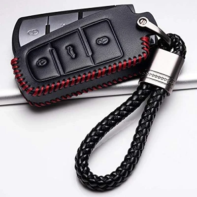 Abbildung von WSWJDW Leder Autoschlüssel Hülle Schlüsselbund Tasche, passend für Volkswagen VW Passat CC B6 B7 B7L R36 Maogotan B5 3C,8