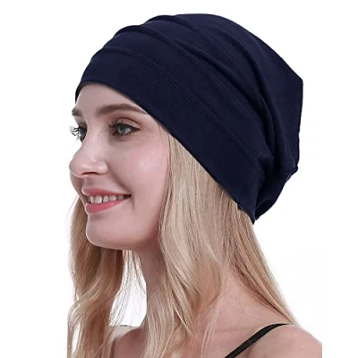 Abbildung von osvyo Baumwolle Chemo Hüte Soft Caps Krebs Kopfbedeckungen für Frauen Haarausfall versiegelt Verpackung Navy BLAU