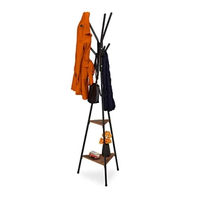 Abbildung von Relaxdays, schwarz/braun Garderobenständer Industrial, HBT 181,5 x 50 43 cm, Jackenständer mit 2 Ablagen, Metall &amp; MDF, Faserplatte, 181.5 cm