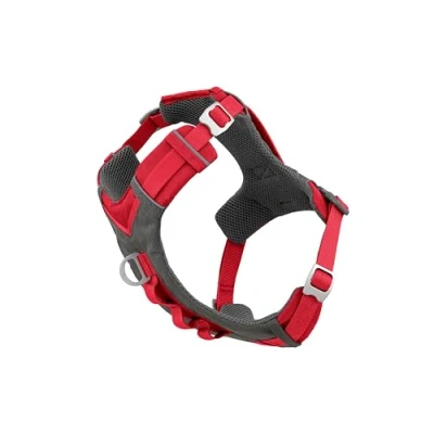 Abbildung von Kurgo Journey Air Hundegeschirr, Mit gepolstertem Brustteil und Rückgriff, Für Hunde von 11 23 kg, Größe M, Rot/Grau