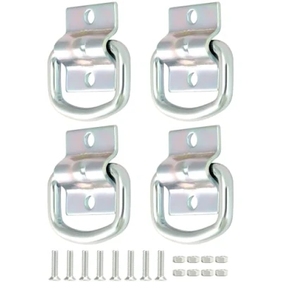 Abbildung von QWORK® 4er Set Robuste D Ring Zurrösen Befestigungsösen aus Hochfester Verzinkter Stahl für Ladungssicherung in Anhänger/Transporter/Boot, inkl. Montagewinkel und Schrauben