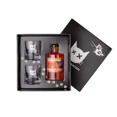 Abbildung von Böser Kater Orange Sundown Aperitivo Geschenkset mit 2 Gläsern Orangen Frucht Likör Fruchtig spritziger Orangenaperitif Ideal als Spritz oder Tonic Cocktail Geschenkidee 0,5l 15% Vol.