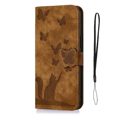 Abbildung von Nodigo EU Kompatibel für Samsung Galaxy A35 5G Leder Hülle Katze Magnetisch Kickstand mit Kartenfach Muster Motiv Design Hüllen Handyhülle Book Wallet Tasche Case Braun A