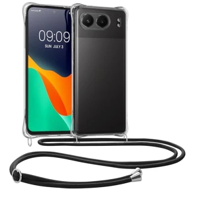 Abbildung von kwmobile Necklace Case kompatibel mit OnePlus Nord 4 5G Hülle Silikon Cover Handykette Band Handyhülle Transparent Schwarz