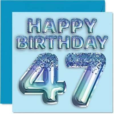 Abbildung von Stuff4 Geburtstagskarte zum 47. Geburtstag für Männer Blauer Glitzer Partyballon Happy Birthday Karten 47 Jahre alten Mann, Freund, Vater, Bruder, Onkel, Cousin, 145 mm x