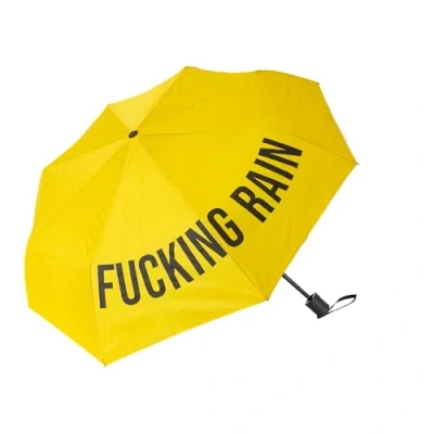 Abbildung von FISURA Originaler faltbarer Regenschirm f*cking rain“. Mini in Gelb und Schwarz. Kleiner Damenregenschirm. Automatischer Regenschirm. Reise