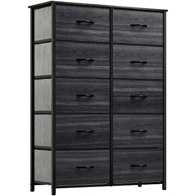Abbildung von YITAHOME Kommode, Schrank, Aufbewahrungsschrank, 10 Schubladen aus Stoff mit Griffen, Aufbewahrungskommode, Metallrahmen,Schwarze Holzmaserung