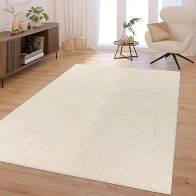 Abbildung von TT Home Wohnzimmer Teppich Schlafzimmer Hochflor Skandinavisch Uni Boho Waschbar, Farbe:Beige, Größe:160x220 cm