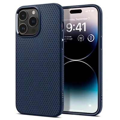 Abbildung von Apple iPhone 14 Pro Hülle Silikon Spigen Soft Case/Backcover Handyhülle Dunkelblau Shockproof/Stoßfest