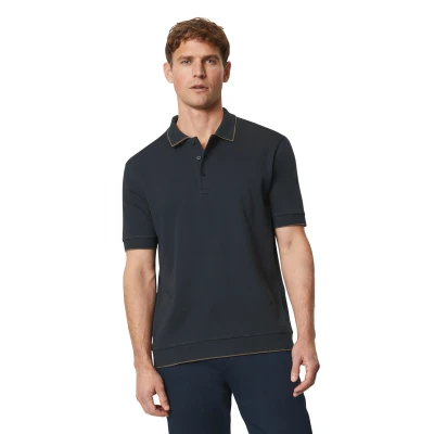 Abbildung von Marc O&#039;Polo Short Sleeve Interlock AT Collar Cuffs AND HEM Poloshirt, Herren, Größe: Small, Dark navy