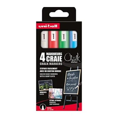 Abbildung von Uni Kreidemarker Set 4 Stück PWE5 ( weiß, rot, grün, blau)