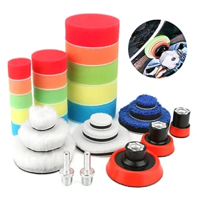 Abbildung von BestCool Polierschwamm für Auto, 29pcs Polierpad Set Wolle Polierset Polierteller Poliermaschine Polierauflage Bohrmaschine Bohrer mit 2 Stück M14 Bohradaptern zum Polieren, Schleifen, Wachsen