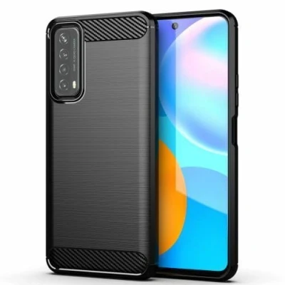 Abbildung von betterfon Huawei P Smart 2021 Hülle Carbon Look Outdoor Stoßfeste Handy Tasche Hybrid Case Schutzhülle TPU Silikon Cover Bumper für Schwarz