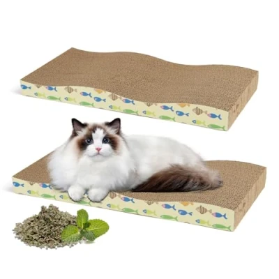 Abbildung von Nobleza Katzen kratzbrett mit Minze, 2 Stücke Wellpappe Kratzmatten, Recycelbar Qualitäts Pappe Kratzpad,Kratzpads Beidseitig Erhältlich