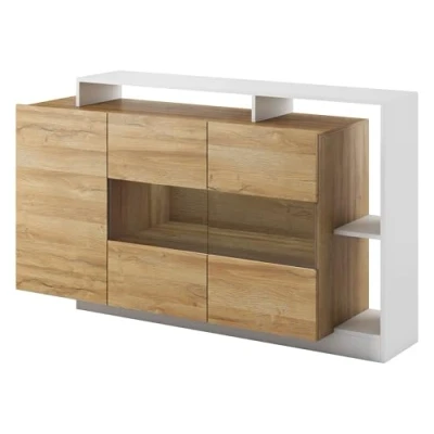 Abbildung von Mirjan24 Kommode Alva, Sideboard, Highboard, Mehrzweckschrank, Wohnzimmerschrank, Schrank, Anrichte (Weiß/Grande Oak, ohne Beleuchtung)