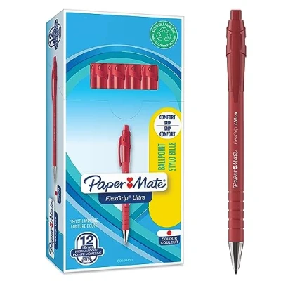 Abbildung von Paper Mate Flexgrip Ultra Druckkugelschreiber mittlere Spitze (1,0 mm) rot 12er Box