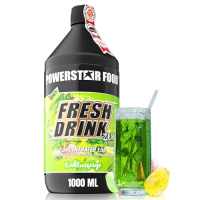 Abbildung von Powerstar FRESH Drink ZERO Zuckerfrei Fitness Getränke Sirup mit L Carnitin, Magnesium &amp; Vitaminen 1L Vital Konzentrat Wasser zu 50L hypotonischem Sport mischen Kaktus Feige