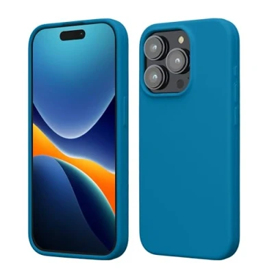Abbildung von kwmobile Hülle für das iPhone 15 Pro Silikon Handy Case stoßfeste Handyhülle mit weicher Oberfläche Karibikblau