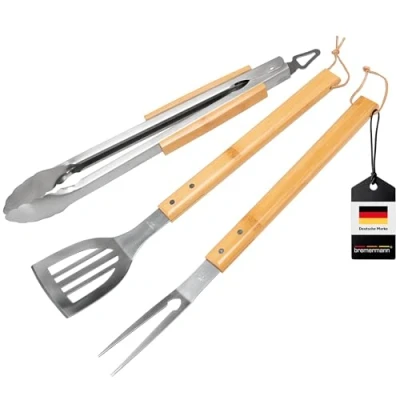 Abbildung von bremermann Grillbesteck Set 3er // Edelstahl mit Bambusgriffen