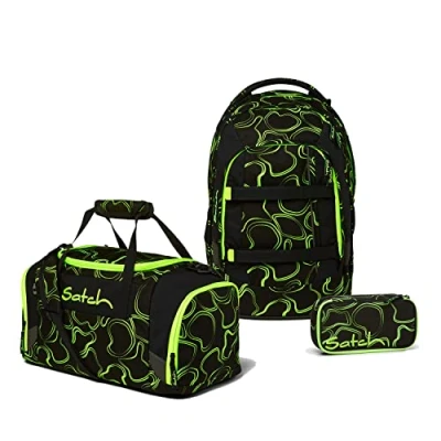 Abbildung von Satch Schulranzen Schulrucksack Set PACK Green Supreme 3 teilig (3 teilig), Laptop Fach, Your Size System,