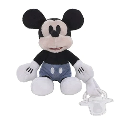 Abbildung von Disney Mickey Mouse Schnullerhalter aus Plüsch, Weiß, Blau und Schwarz