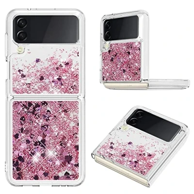Abbildung von KBIKO zxl Kompatibel mit Samsung Z Flip 3 Glitzer Hülle, Mädchen Glitzern Handyhülle, Leicht Flüssigkeit Clear Back Cover rutschfest Silikon Schutzhülle für Galaxy 3.Rose Gold YBL