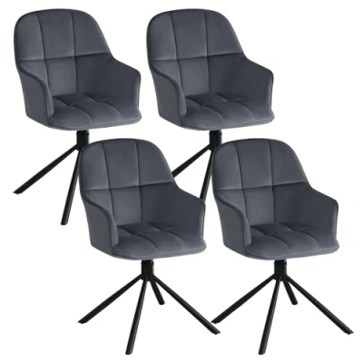 Abbildung von Lestarain 4er Set Esszimmerstühle drehbar, Stuhl Esszimmer, Drehstuhl, Küchenstuhl mit Armlehnen Rückenlehne, Wohnzimmerstuhl, Polsterstuhl, Sessel, Metallbeine, Samt, Dunkelgrau, LCNI126001 1
