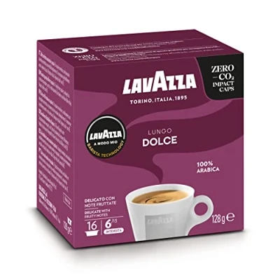 Abbildung von Lavazza, A Modo Mio Lungo Dolce, 1 Packung mit 16 Kaffeekapseln Aromanoten von Getrockneten Früchten, 100 % Arabica, Intensität 6/13, Mittlere Röstung