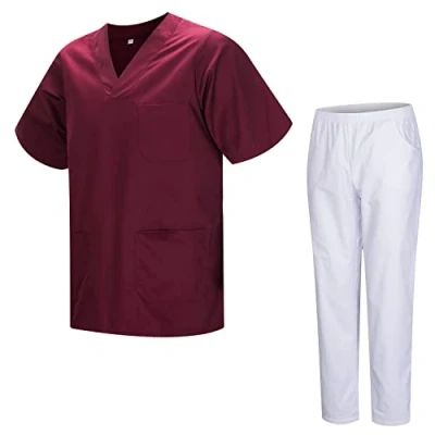 Abbildung von MISEMIYA Unisex Schrubb Set Medizinische Uniform mit Oberteil und Hose 817 8312 BLANCO Small, Granat