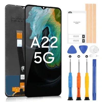 Abbildung von LCD Display für Samsung Galaxy A22 5G A226 SM A226B A226B/DS Bildschirm Touch Digitizer Glas Montage mit Werkzeugen (Schwarz)