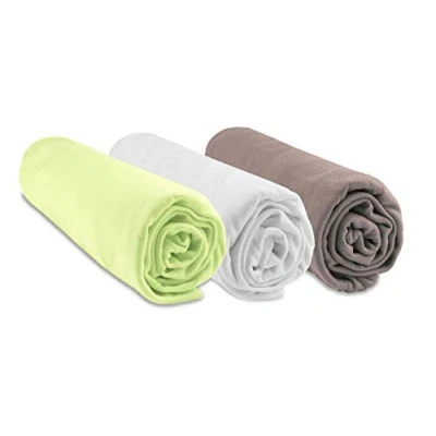 Abbildung von 3 Stück Spannbettlaken, 70 x 140 cm, Kinderbett, Bambus, hypoallergen, Anisweiß, Taupe, dehnbar, gesunder Schlaf, Marke Easy Dort Öko Tex Zertifiziert