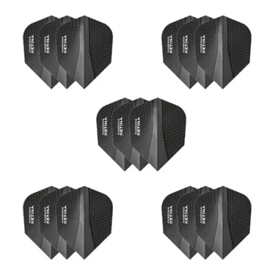 Abbildung von Harrows Retina Dart Flights, 5 x Sets Flights (insgesamt 15 Flights), 100 Mikron Premium extra stark, hergestellt in Großbritannien, professionelles Zubehör, schwarze