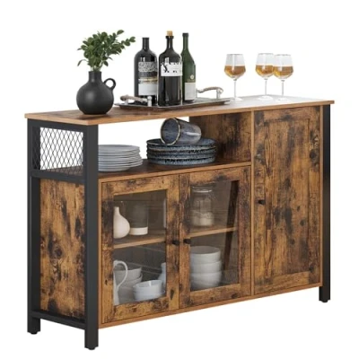 Abbildung von VASAGLE Sideboard, Küchenschrank, Aufbewahrungsschrank, mit 3 Türen, für Wohnzimmer, Küche, Esszimmer, 33 x 110 75 cm, Landhausstil, vintagebraun schwarz LSC096B01
