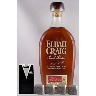 Abbildung von Elijah Craig Kentucky Straight Bourbon Whiskey + 4 Whisky Kühlsteine im Smoking