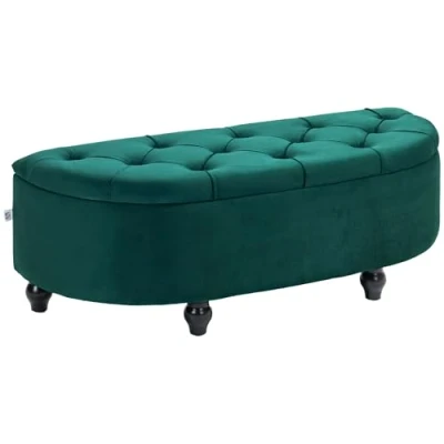 Abbildung von HOMCOM Sitzbank mit geöffnetem Deckel, Velvet Touch (Bank, 1 St., Hocker), für Wohnzimmer, Dunkelgrün